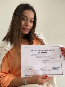 Andreea Ciobanu, winner of the 2022 ITN Scholarship Competition holding her Certificate. She is set to enjoy her USA internship with all $3,825 covered.